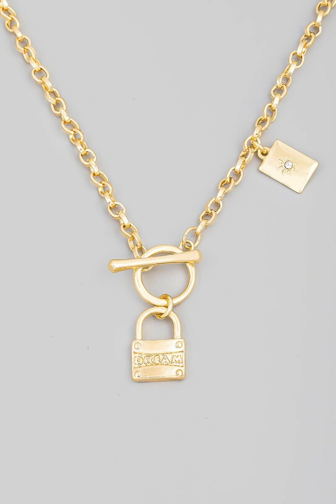 Womens Toggle Chain Dream Padlock Pendant Fashion Statement Necklace