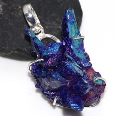 925 Silver Plated Purple Titanium Crystal Druzy Pendant 1.9″ Most Beautiful GW