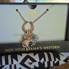 BP Outlaw Raised Untamed Horse Necklace Turq Gold Plated Removable Pendant NIP