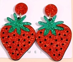 2″ Acrylic Sparkling Strawberry Dangle Drop Earrings Glittery Summer Jewelry New