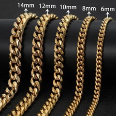 Stainless Steel Mens Miami Cuban Link Bracelet or Chain Necklace 18k Gold Plated