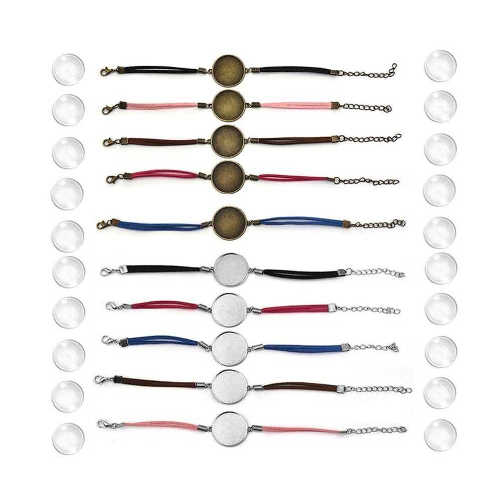 DROLE 40Pcs 25mm Adjustable Leather Cabochon Bracelet Blanks Set-20Pcs Bracelet