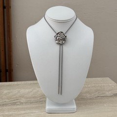 Silver Rose Flower Bolo Tie Chain Necklace