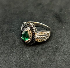 925 Sterling CZ Green Gem Teardrop Ring 16mm Sz 6.5 – 5.0g