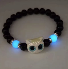 1PC Luminous Cat Couple Bracelet: Matching Black White Glow In Dark Gift – NEW