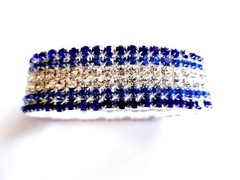 Blue Silver Rhinestone Stretch Bracelet Crystal Pageant Prom Drag Jewelry