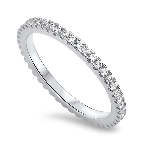 .925 Sterling Silver Clear Cubic Zirconia Eternity Promise Ring Size 4 to 10