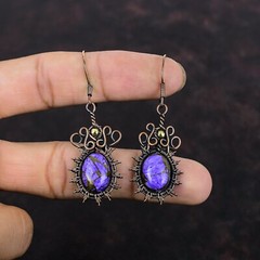 Charoite Wire Wrapped Drop/Dangle Earrings Copper Jewelry For Women 2.36″