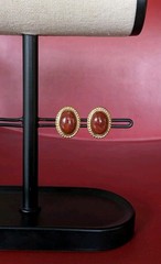 Monet Twist Rope Gold Tone RED Brown Acrylic Oval Cabochon Studs Clip Earrings