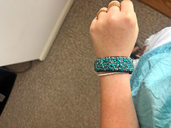Turquoise Chip Inlay Cluster Wide Cuff Bracelet Brown Band Stone