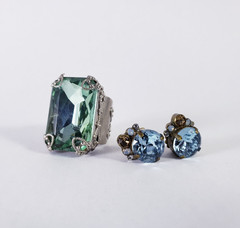 Sorrelli Aqua Stone Cocktail Statement Ring & Muti-Colored Stone Earrings