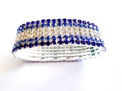 Blue Silver Rhinestone Stretch Bracelet Crystal Pageant Prom Drag Jewelry