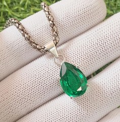 19.20Ct Natural Emerald 925 Silver Pear Cut Pendant Gorgeous Gemstone with chain