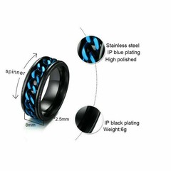 Blue Stainless Chain Size 45120 Black Band Steel Spinner Wedding Men’s Ring 8mm
