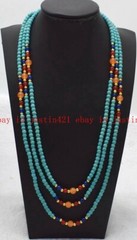 3 Rows Genuine 4mm Blue Turquoise Round Gemstone Beads Necklace Jewelry 18-20″