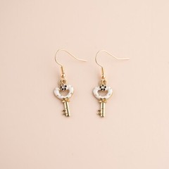 Cute Tiny White Heart Key Small Barbie Hook Dangle Drop Earrings