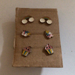 3-Pair Multicolor Food & Drink Stud Earrings Set Cupcake & Small Studs