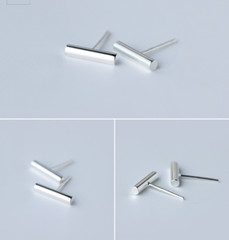 S925 Sterling Silver Bar Round Square Stick Line Stud Earrings Minimalist PE18
