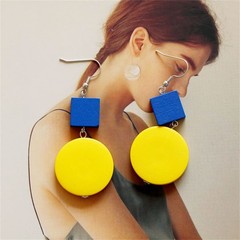 Wooden Earrings for Women Bohemian Yellow Square Green Round Disc Dangle Drop…