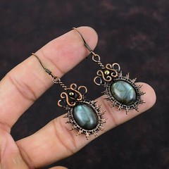 Labradorite Wire Wrapped Drop/Dangle Earrings Handcrafted Copper Ethnic 2.36″