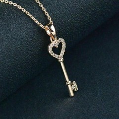 Stunning Key Shape Pendant Round Cut Simulated Diamond In 14K Yellow Gold Plated