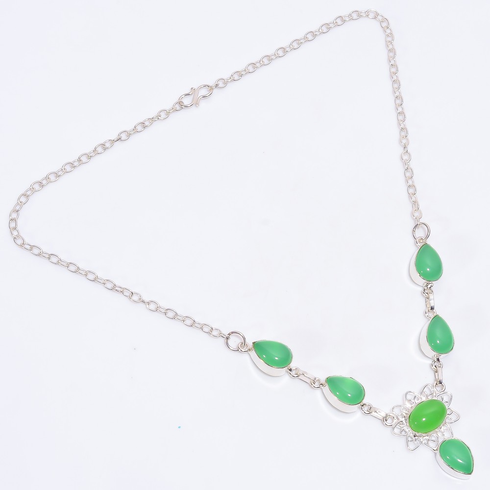 Natural Peru Chalcedony Gemstone 925 Silver Handmade Necklace 19″ ARN-553
