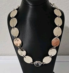 Chicos Gold Disc Statement Necklace Layered Coin Rhinestone Crystal Multi Strand