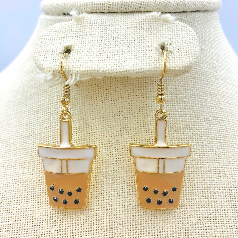 Boba Milk Tea Earrings in Chocolate or Strawberry (0.8x2in)