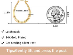 Chunky Hoop Earrings for Women, 14K Gold Plated Oval Hoop Earrings with 925 Ster