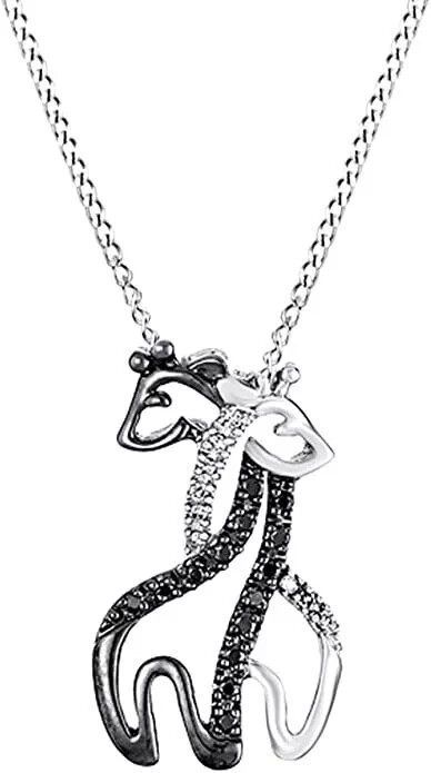 Giraffe Pendant Necklace Black & White Simulated Diamond 14K White Gold Plated