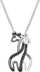 Giraffe Pendant Necklace Black & White Simulated Diamond 14K White Gold Plated