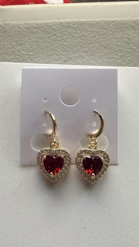 Red Heart Shaped Stud Earrings! Elegant And Cute. 14K Gold Plated! For Daily Use