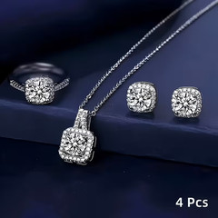 4PCS Cubic Zirconia Jewellery Set Necklace Earrings Ring Daily wear Wedding Gift