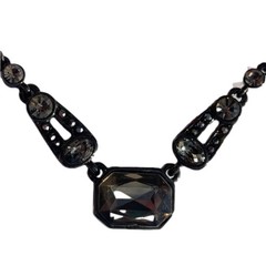 Vtg inspired dark clear gray glass Costume necklace vintage 16” 18”