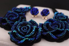 Blue Resin Flower Necklace Earrings Set Women Chunky Statement Jewelry New Gift