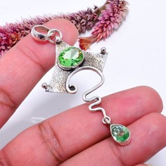 Green Amethyst Designer Handmade 925 Sterling Silver Pendant 2.34″ P10376114058