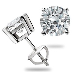 GRA Lab-Created Moissanite Round Stud Earrings Screw Back Silver Tone