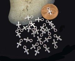 25 Tiny Cross Charms Pendant Antique Silver Pewter 9x5mm