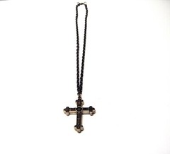 Double Sided Dark Antique Silver Plated Cross Pendant Necklace