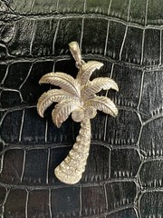 Rhinestone Palm Tree Pendant Silvertone Clear Crystals Coconut Palm Tropical