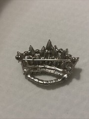 Sparkly Multicolored Rhinestone Faux Pearls Silver Tone Crown Brooch