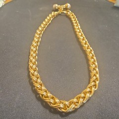 Vintage MONET Signed Gold Tone Heavy Byzantine Link Necklace 16″ Pearl Toggle