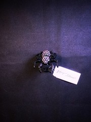 NWT Betsey Johnson SPIDER Hematite Tone Iridescent Stones Stretch Ring-Sz.8.5