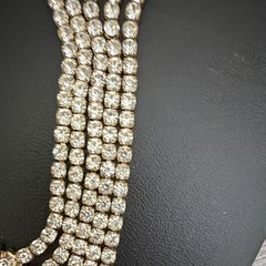 Fxmimior Gold Tone Bib Necklace Multi-Row Rhinestones Green Emerald Center Adj
