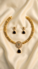 Asavari Gold Plated Feather Necklace Earrings Set Cubic Zirconia Wedding Bridal