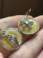Yellow Summer sunshine Round Earrings Beach Sea Seashell Starfish charms