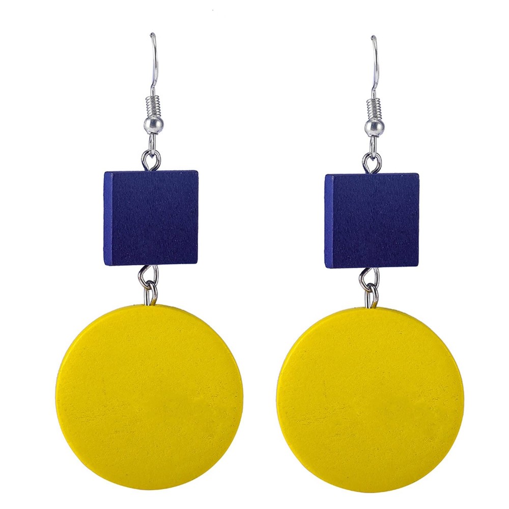 Wooden Earrings for Women Bohemian Yellow Square Green Round Disc Dangle Drop…
