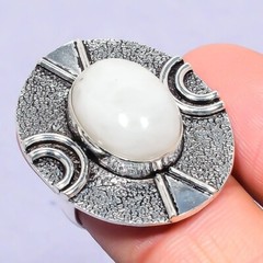 Rainbow Moonstone Jewelry Silver Gift For Sister Natural Cluster Ring Size 7