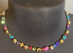 Sorelli Multicolor Crystal Necklace Blues, Muted Gold & Purples 16″ – 18” Brass