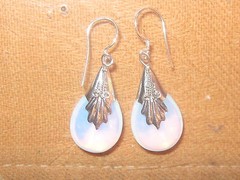 MOONSTONE SEA OPAL 925 STERLING SILVER GLASS OPALITE GLOWING TEAR DROP EARRINGS